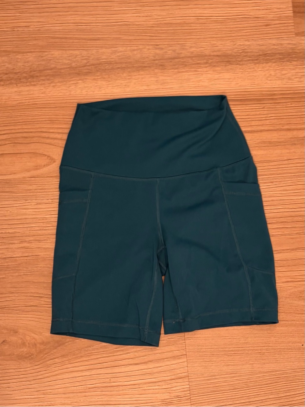 5/$20 Yogalicious High-Rise Bike Shorts with pockets in Teal